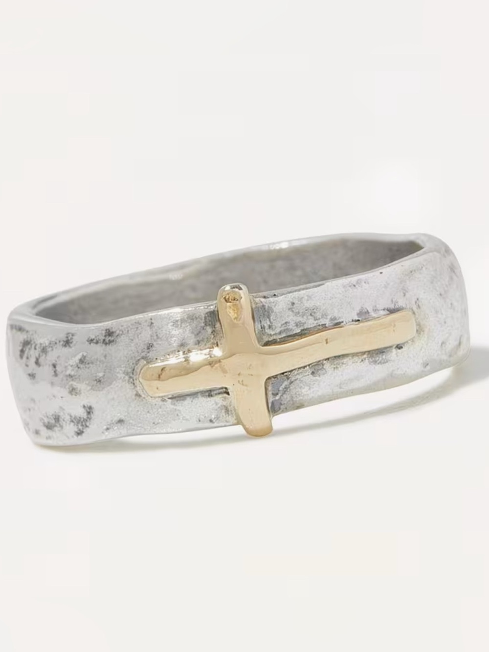 Gold Cross Accent Two-Tone Women's Ring
